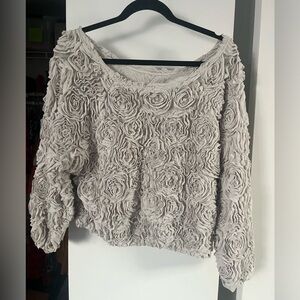 Vintage off the shoulder grey sweater, flowers of fabric, size L